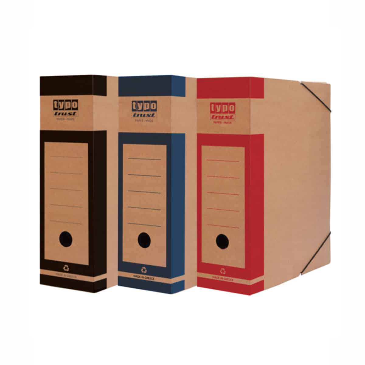 TYPOTRUST Κουτί Αρχείου Χάρτινο με Λάστιχο Μαύρο 25x33x10cm