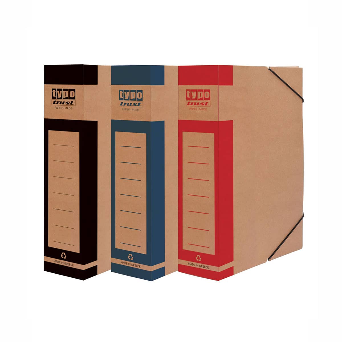 TYPOTRUST Κουτί Αρχείου Χάρτινο με Λάστιχο Μαύρο 25x33x8cm